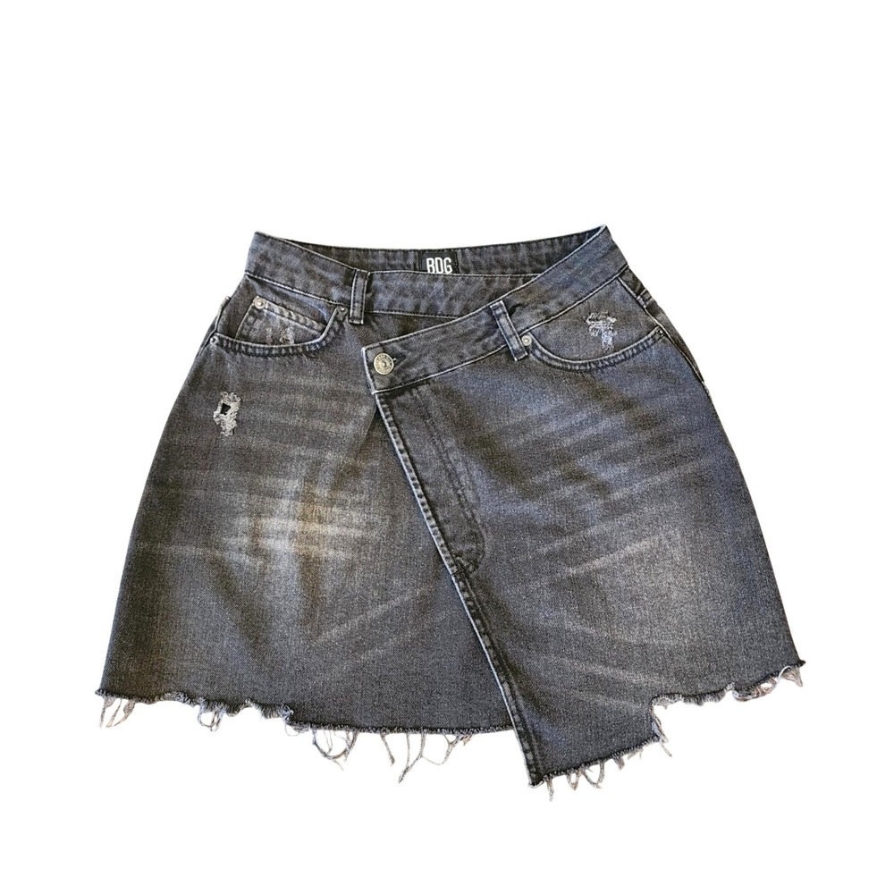 BDG Urban Outfitters Washed Black‎ Asymmetrical Crossover Denim Mini Skirt 28